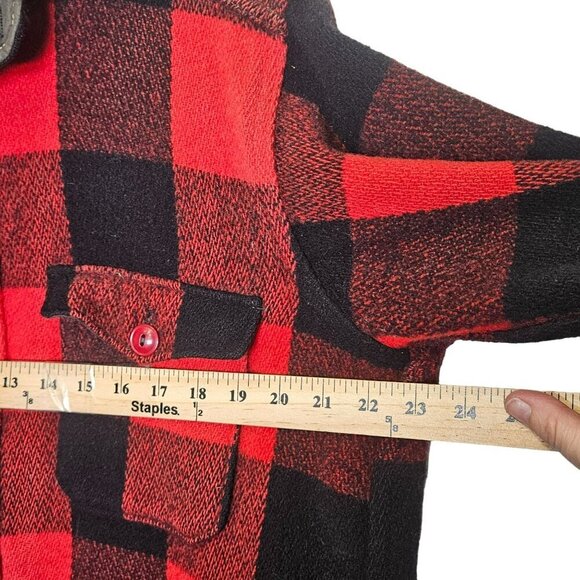 Woolrich Vintage 90s Red Buffalo Plaid Wool Barn Coat Chore Jacket Cabincore L - Picture 12 of 16